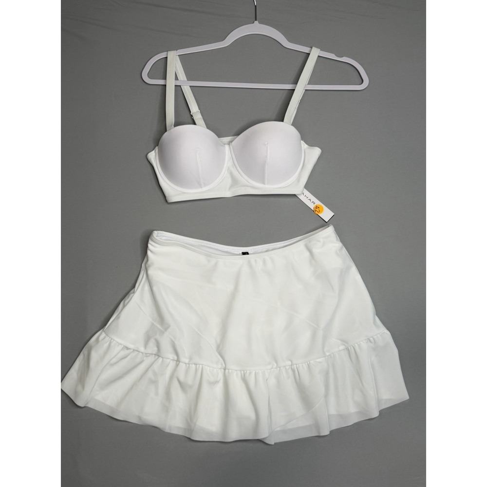 Tahari Women Swimsuit 2 Piece white Large Swim skirt Beach Wedding Resort Luxury